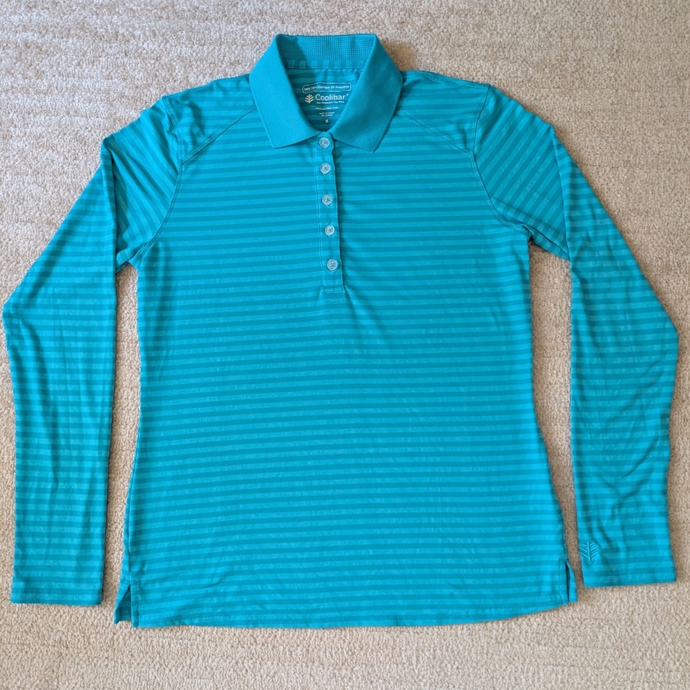 Coolibar Turquoise Long Sleeve Polo UVProtection UPF 50+ Size Small